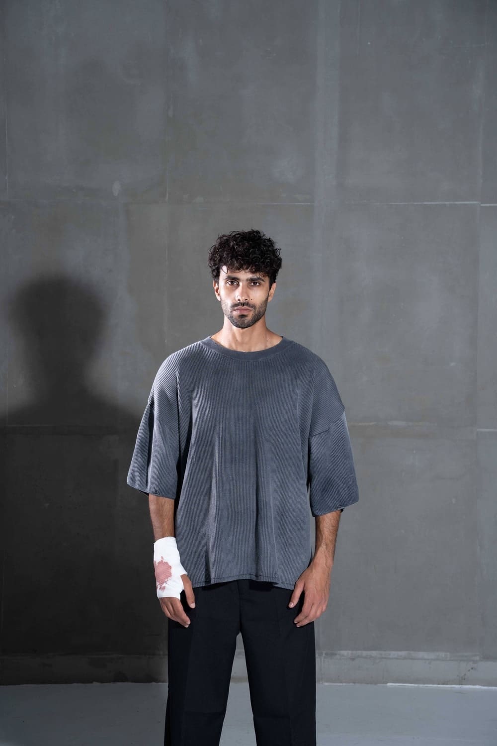 Grey washed knitwear T shirt