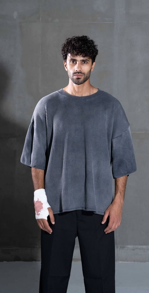 Grey washed knitwear T shirt