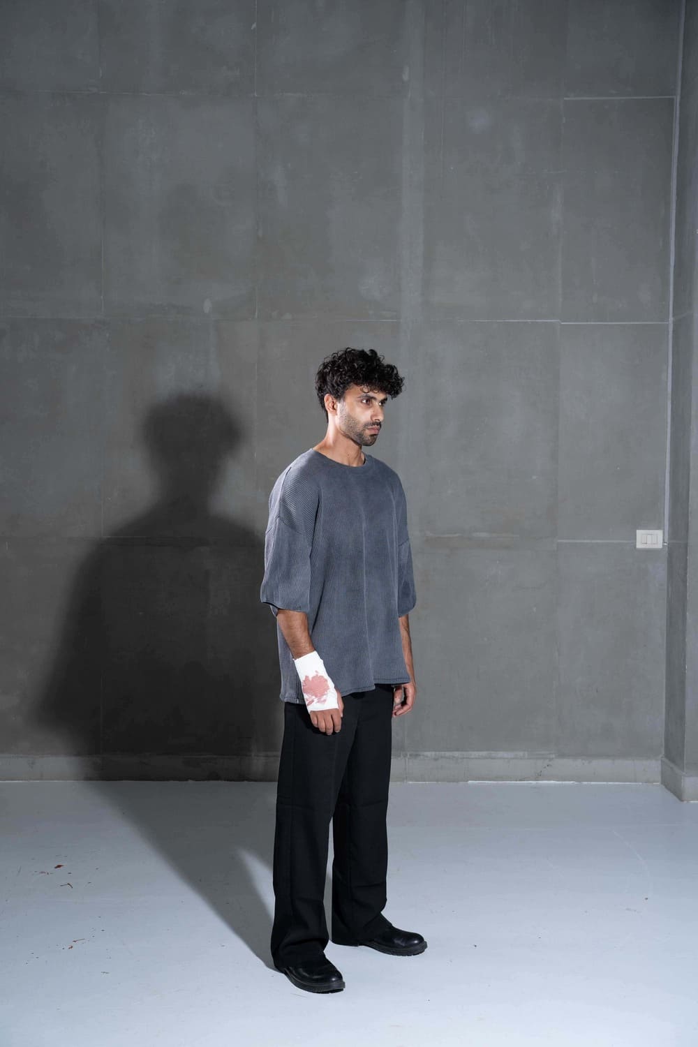 Grey washed knitwear T shirt