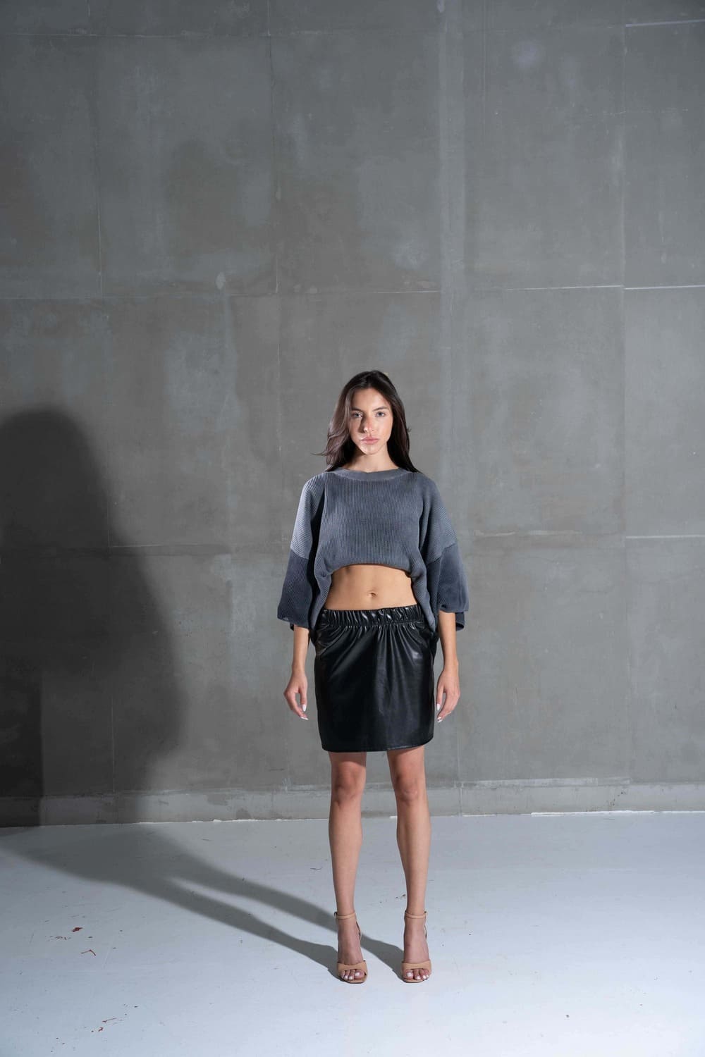 Grey washed knitwear T shirt