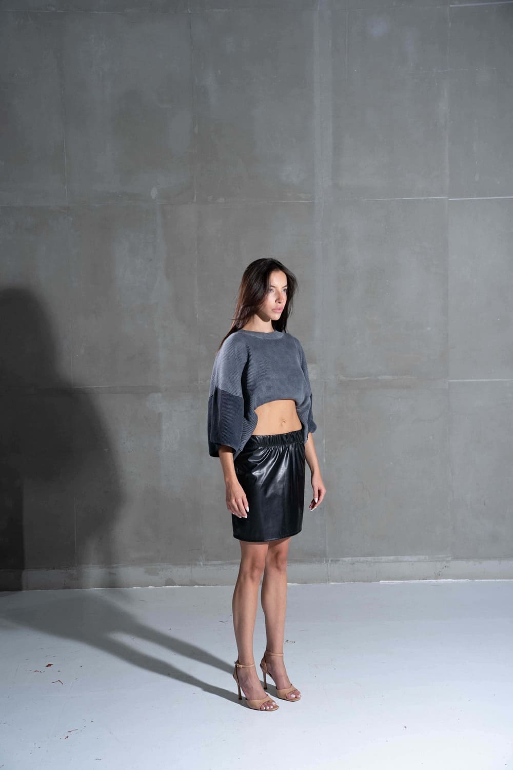 Grey washed knitwear T shirt