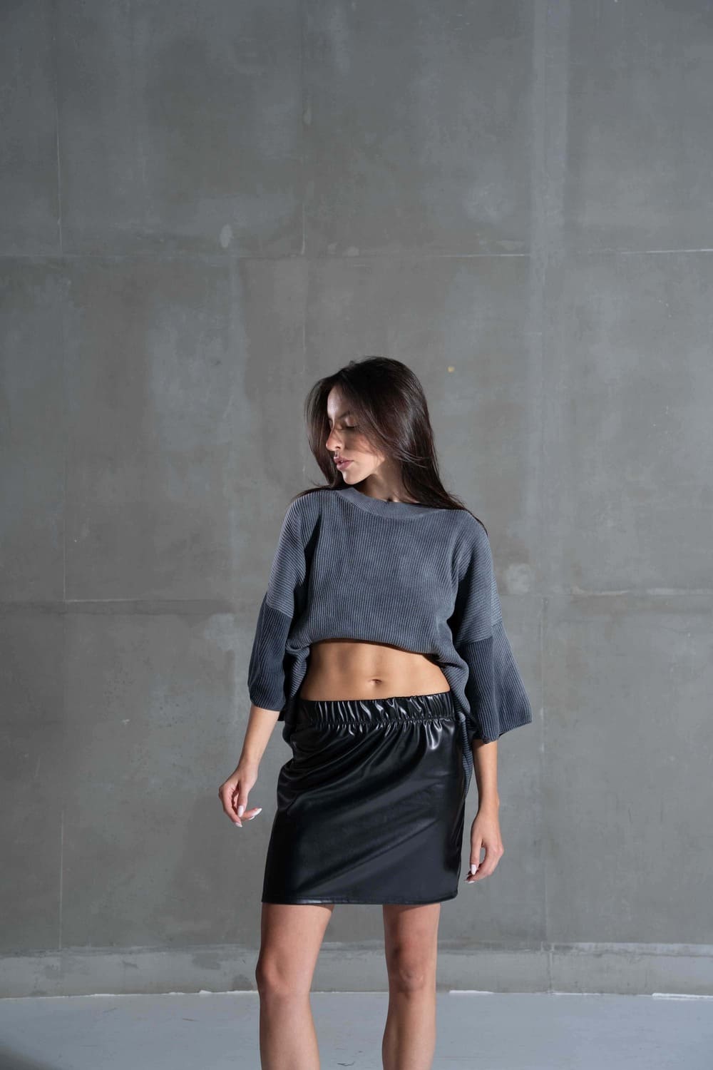 Grey washed knitwear T shirt